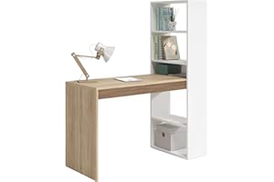 Habitdesign Escritorio con Estanteria Reversible, Mesa de Ordenador, Blanco Artik y Roble Canadian, Modelo Duplo, Medidas: 120 cm (Ancho) x 53 cm (Fondo) x 144 cm (Alto)