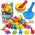 Purphy Rainbow Counting Dinosaurs Toys for 3 4 5 Year Olds, Colour Sorting Games for Toddlers Montessori Educational Toys with Matching Sorting Cups and Tweezers for Boys Girl Children