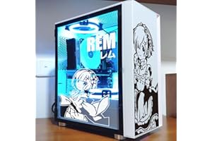 TENSUKA Rem Anime-Aufkleber für PC-Gehäuse, Cartoon-Dekor-Aufkleber für ATX Mid-Tower-Computer, wasserdichter japanischer Graffiti-Vinyl-Aufkleber, leicht entfernbar (Schwarz und Weiß)