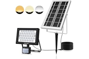 MEIKEE Foco Led Solar Exterior, Foco Solar Potente con Sensor de Movimiento, 3000LM, Opciones de Luz Cálida a Fría, IP66 Impermeable, Luz Solar de Pared para Exterior, Patio, Camino, Garaje