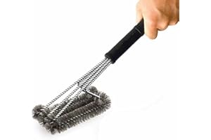 pepeng 18" Triangle Metal BBQ Grill Cleaning Brush, Heavy Duty 3-Branch Stainless Steel Barbecue Bristles Cleaner for Easier and Effective Clean