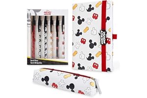 ‎DISNEY Disney 3-Piece Stationery Set, Stationery Set with Notebook, A5, 6 Ballpoint Pens and Pencil Case, Gifts for Boys and Girls, Mickey Mouse Print