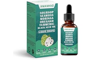 ANIANHAO Soursop Bitters Fruit Liquid Drops 10 in 1 with Sea Moss, Moringa, Turmeric, Black Seed Oil, Oregano, Ashwagandha | Herbal Extracts for Overall Health-Enhancing | Vegan, Non-GMO | 60ml