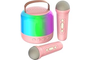 AIUNAOM Mikrofony Karaoke dla Dzieci, 2 Mikrofony, Przenośny Głośnik Bluetooth z Lampkami LED, 5 Magicznych Efektów Dźwiękowych, Zabawka dla Chłopców i Dziewczynek na Święta i Uroczystości