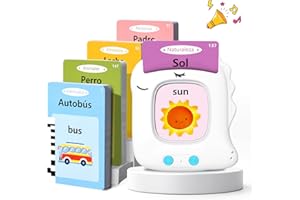 VISATOR Tarjetas Flash Parlantes Juguetes Educativos para Niños 2+ Años 112 Hojas 224 Palabras Tarjetas Parlantes Juguetes de Aprendizaje Talking Flash Card, Español/Inglesas/Bilingüe (Blanco)