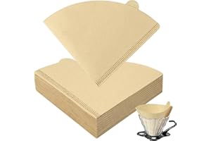 HOTUT Filtro de Café, 100 Piezas Papel de Filtro de Café Desechable, V02 forma de cono para café americano para Filtros Manuales, Cafeteras y Vasos Filtrantes - Unbleached Marrón Natural