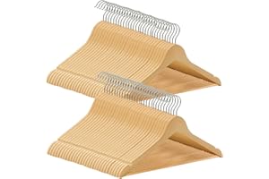 ABHENG Grucce Legno, 60 Pezzi, Appendiabiti in legno per abiti, Grucce naturale Salvaspazio per Armadio, Gancio girevole 360°, Barra Portapantaloni Antiscivolo, Naturale, AWY0360N