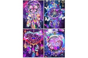 DCIDBEI Lot de 4 kits Peinture Diamant Attrape-rêves 30x40cm Diamond Painting Attrape Reve Plume Peinture par Numéros Attrape-Rêves Strass Point de Croix Broderie Toile Images Enfants Adultes