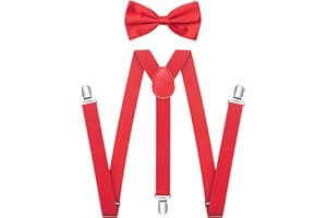 RSXING Mens Braces Suspenders with Strong Metal Clips - Y Shape Wide 2.5 cm Heavy Duty Trousers - One Size Adjustable Elastic Braces Bow Tie Set - Fits Men Business Wedding Formal Event