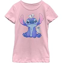Disney Lilo & Stitch Cute Ducks Girl's Solid Crew Tee, Light Pink ...