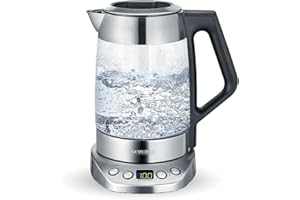 SEVERIN Bouilloire Eau et Thé, 1,7L, 3 000W, Filtre à thé, Température et Temps D'infusion Personnalisables, Verre/Inox, WK 3479
