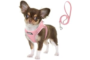 Fida Wygodna uprząż dla psa ze smyczą, kamizelka zapobiegająca ucieczce, oddychająca i lekka siatka, regulowana, odblaskowa uprząż dla bardzo małych psów (XS, różowa)