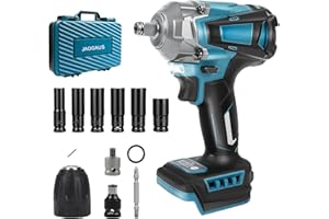 JAOGAUS Akumulatorowa wkrętarka udarowa, kompatybilna z Makita 18 V akumulatorem, 700 Nm, 1/2 cala, bezszczotkowa wkrętarka udarowa, klucz z 6 nasadkami do wymiany opon samochodowych