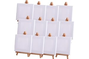 Vencer Artists 3"x3" Mini Canvas & 5" Mini Easel Set Painting Craft Drawing - Set Contains: 12 Mini Canvases & 12 Mini Easels,VDB-002