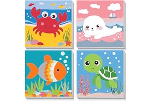 NEWENMO 4 Piezas Pintar por Numeros Niños,Animales Pintura por Numeros para Adultos y Niños con Marco,DIY Paint by Numbers con Pinceles y Pigmento Acrílico,para Decoracion Hogar 20x20cm