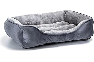Nobleza Dog Bed Medium, Super Soft Dog Beds Washable, Warm Plush Puppy Bed for Cats and Small Medium Dogs, Rectangle Grey Pet Sofa Bed with Anti-Slip Bottom, 67x57x18cm
