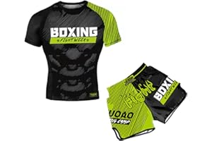 Miaeowve Kinder Junge Wushu Anzug Fitness Sanda Kleidung Set Kurzarm Oberteil Mit Muay Thai Kick Boxshorts Sportbekleidung Kampfsport Kampfausrüstung