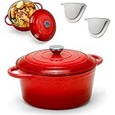 Enameled Cast Iron Dutch Oven with Lid, Non-Stick Ovenproof Casserole Pot, Red Dutch Oven for Braising, Stews, Roasting & Bre