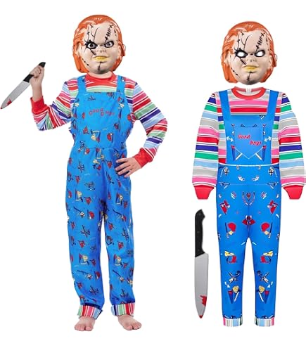 FIESTAS GUIRCA Costume Bad Toy Per Bambino – Maglietta E Salopette – Costume Chucky Malvagio Per Halloween E Carnevale – Taglia 7-9 Anni