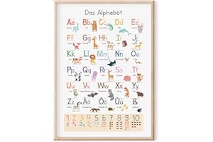 ‎MEINBABY123 MeinBaby123® XL ABC Lernposter Grundschrift für Kinder (GS) | Buchstaben Laute von A - Z | Alphabet ABC | geeignet für Kindergarten, Vorschule, Grundschule (Lernposter Tiere A2)