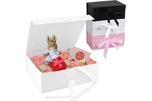 Giugio Boite Cadeau avec Bowknot, Magnetique Boite Cadeau Vide 21 x 17 x 7 cm, Pliable Cadeau Boîte avec Couvercle Cadeau Rectangulaire Boîte pour Mariages, Anniversaires, Valentin, Noel (Blanc)