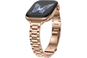 Dolstrap Thin Metal Straps Compatible with Apple Watch Strap 42(Series 11/10)/41/40/38mm, Women Dressy Stainless Steel Slim Band Compatible for iWatch SE 3/2/1 Series 11 10 9 8 76 5 4 3 2 1, Rose Gold
