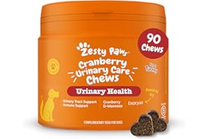 Zesty Paws Urinary Care Chews for Dogs | Supports Urinary Tract & Immune Function, Maintain pH Balance, Helps Incontinence | Contains Cranberry Powder, D-Mannose, Vitamins C| Turkey Flavour | 90 Chews