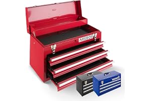 Arebos Boîte à outils avec 3 tiroirs et 2 compartiments de rangement | Poignée de transport et fermetures à pression | Coffret à Outils | Tapis antidérapants | Rouge