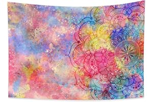 YongFoto 150x130cm Mandala arazzo, Colore psichedelico Fibra di poliestere appeso a parete per tappetino yoga Tappeti Induismo simbolo della cultura arazzo Stanza da letto Casa Decorazione murale