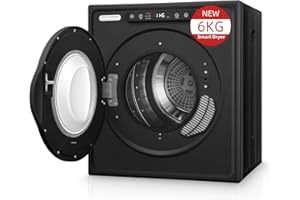 6KG Vented Tumble Dryer, FOHERE 1500W Compact Smart Tumble Dryer, Stop Immediately when Clothes are Dry, LCD Display, with Child Lock, Crease Guard, for Apartment, Home, Dorm, RVs, Black