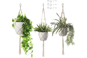 CHICHI:OÜ Makramee Blumenampel, 3 Stück Boho Deko Makramee Hängeampel mit Haken, Baumwollseil Hängepflanzen, Boho Zimmer Deko Aesthetic Hängeampel, Blumentopf Hängend für Innen Außen Decken Balkone Wand Deko