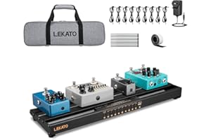 LEKATO z wbudowanym zasilaczem, 48,5 x 13 x 4,5 cm, kompaktowy z efektami, zestaw pedałów ze stopu aluminium z kablem, zapięcie na rzepy