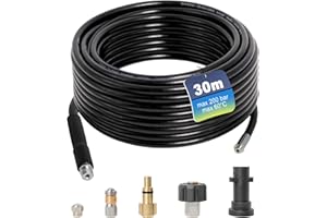 Gekufa Tubo Idropulitrice 30m, 200 bar inkl. Sonda Sturatubi per Idropulitrice Compatibile con Kärcher, Parkside, Lavor, Bosch Professional, Adatto per la Pulizia dei Tubi di Scarico