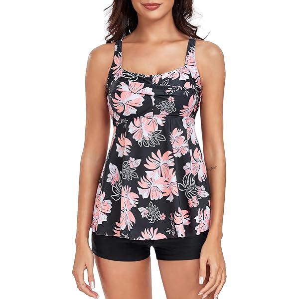 Hanna Nikole Dames Grote Maat Tankini Zwemkleding 2-Delig Badpak Flowy Ruche Tankini Tops met Zwemshorts, Blauw marmer, 128 NL/Plus