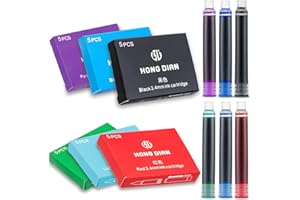 ASVINE Zestaw różnych kolorów wkładów atramentowych do piór wiecznych Hongdian, 6 opakowań – 30 wkładów – czarny, niebieski, zielony, czerwony, fioletowy, jasnoniebieski, średnica otworu 3,4 mm