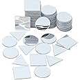 PandaHall Elite about 150pcs 3 Shapes Craft Mirrors Tiles Glass Mirror Mosaic Tiles Self Adhesive Mirror Wall Stickers for Crafts Making Home Decoration (Triangle, Square, Flat Round)