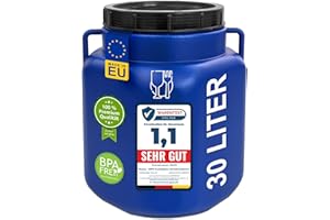 plasteo® 30 Liter Weithalsfass mit Deckel und Griffen Eckig Blau, Lebensmittelecht und BPA-Frei, Futtertonne Kunststofffass Universalfass Deckelfass Wasserfass Regentonne Lagerfass, Blau