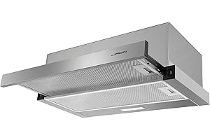 Jago® Campana Extractora Telescópica - Extractor de Recirculación y Conductos, 2 Velocidades, aprox. 300 m³/h, 59,5 cm, 2 Filtros de Carbón Activo, Acero Inoxidable - Placa de Cocción de Extracción