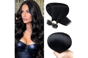 SEGO Extension Cheratina Capelli Veri Set da 200 Ciocche - 100% Remy Human Hair Pre-bonded senza Clip 50 cm (100 g) (0.5g) #1 Jet Nero