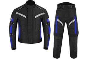 REXTEK Motorbike Suit 2 Piece Suit Rider Bike Motorcycle Motorbike Waterproof Suit Jacket with Trouser CE Armoured (Blue, L)