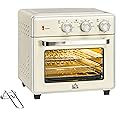 HOMCOM 20L Countertop Mini Oven, 7-in-1 Toaster Oven with Warm, Broil, Toast, Bake, Air Fryer Setting, Timer, Adjustable Thermostat, 4 Dishwasher Safe Accessories, 1400W, Cream White