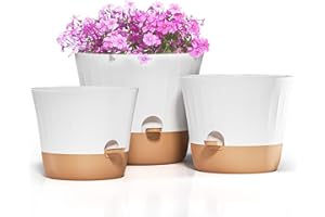 Diivoo 30/27/25 cm Self Watering Plant Pots Indoor, 3 Pack Plant Pots Set with Multi Mesh Drainage Holes and Removable Base for Indoor Outdoor Garden Flowers, White House Plastic Planters