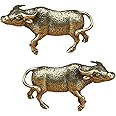 SnowOwl Brass Bull Statue 2pcs, Small Cow Figure Statues Ox Sculptures, Perfect Decor Home Table Decoration Office Desk Animal Ornament Figurine (Bronze-2)