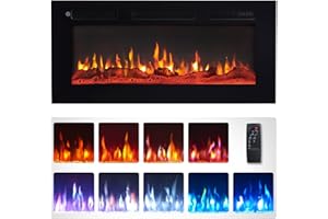 FlameKo Wilton 36"/92cm Electric Fireplace, Wall Mounted, Recessed, 9 Colour Flame Effect, Media Wall Compatible, 900W - 1800W Heater, Remote Control