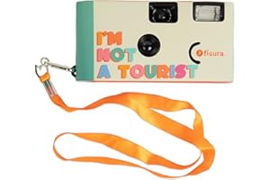 Fisura – Fotocamera usa e getta originale "Not a tourist". Fotocamera monouso con flash. 17 scatti in bianco e nero. Gancio incluso. Perfetta per matrimoni o feste.