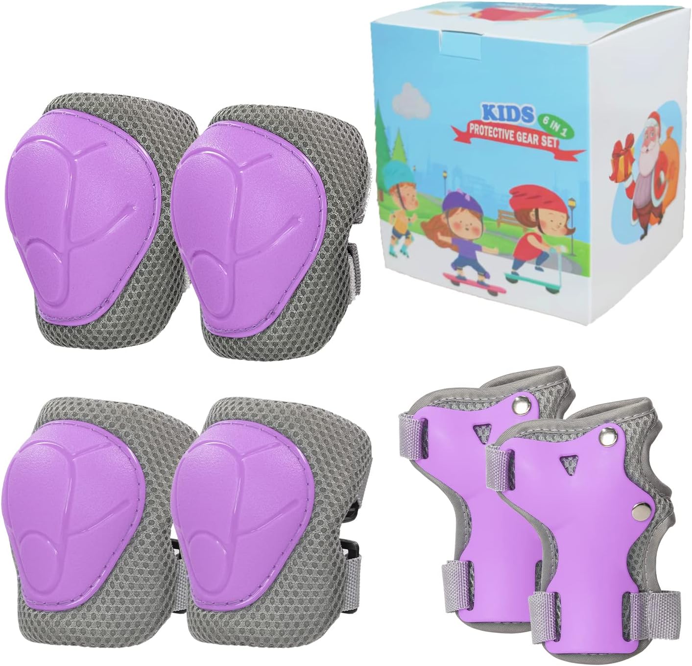 LANOVAGEAR Protecciones Set para Niños 2-8 Años Ajustables Rodilleras, Coderas y Muñequeras para Bicicletas, Patinetas, Scooters, Patinaje, Escalada en Roca