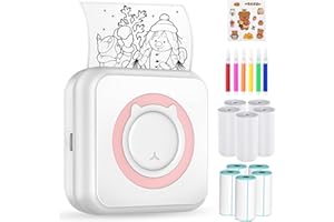 LIEBERWELL Mini Drucker Tragbar, Mini Bluetooth Drucker, Wiederaufladbar über USB mit 10 Rollen Thermopapier, Geeignet für Fotos, Etiketten