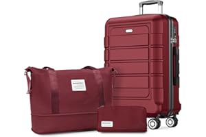 SHOWKOO Koffer Mittelgroß Hartschale Leicht ABS+PC Erweiterbar Reisekoffer Kabinen Haltbar Handgepäck Sets 4 Rollen TSA-Schloss mit 1 Reisetasche und 1 Kulturtasche, L -Rot
