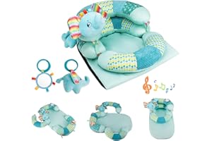 Blublu Park 3-in-1 Tummy Time Mat and Seated Pillow for Infant, Sit Me Up Floor Seat with Detachable Support Pillow to Prevent Reflux, Portable Playmat for Newborn Boys and Girls