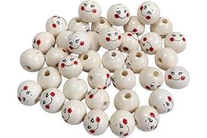 ‎LGIFUTMAX LGIFUTMAX 60 Stück Holzperlen mit Gesicht 20mm Holzkugeln Holzköpfe mit Gesicht für Sorgenwürmchen Natur Smile Face Bastelperlen Rund mit Holz für DIY Bastelarbeiten Bastelbedarf Schmuck Armband